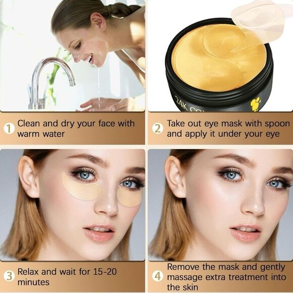 Under Eye Patches-60 Pcs-24K Gold Eye Mask- Puffy Eyes & Dark Circles Treatments - Picture 3 of 7